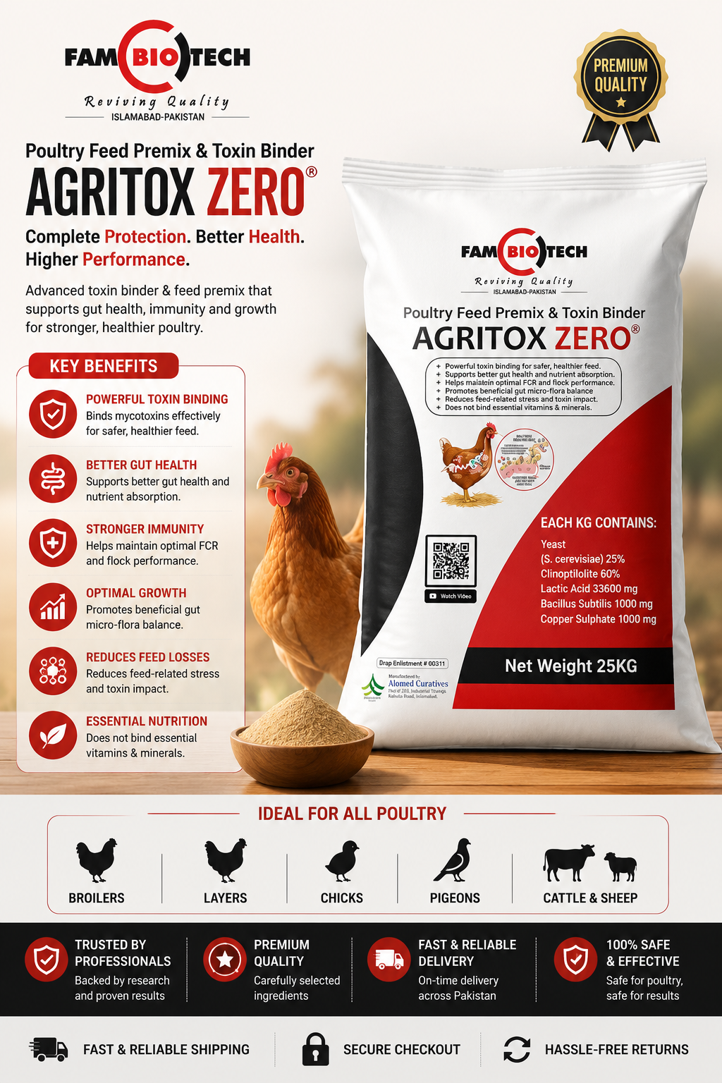 AGRITOX ZERO | Poultry Feed Premix & Toxin Binder | Gut Health & FCR Support | 25KG