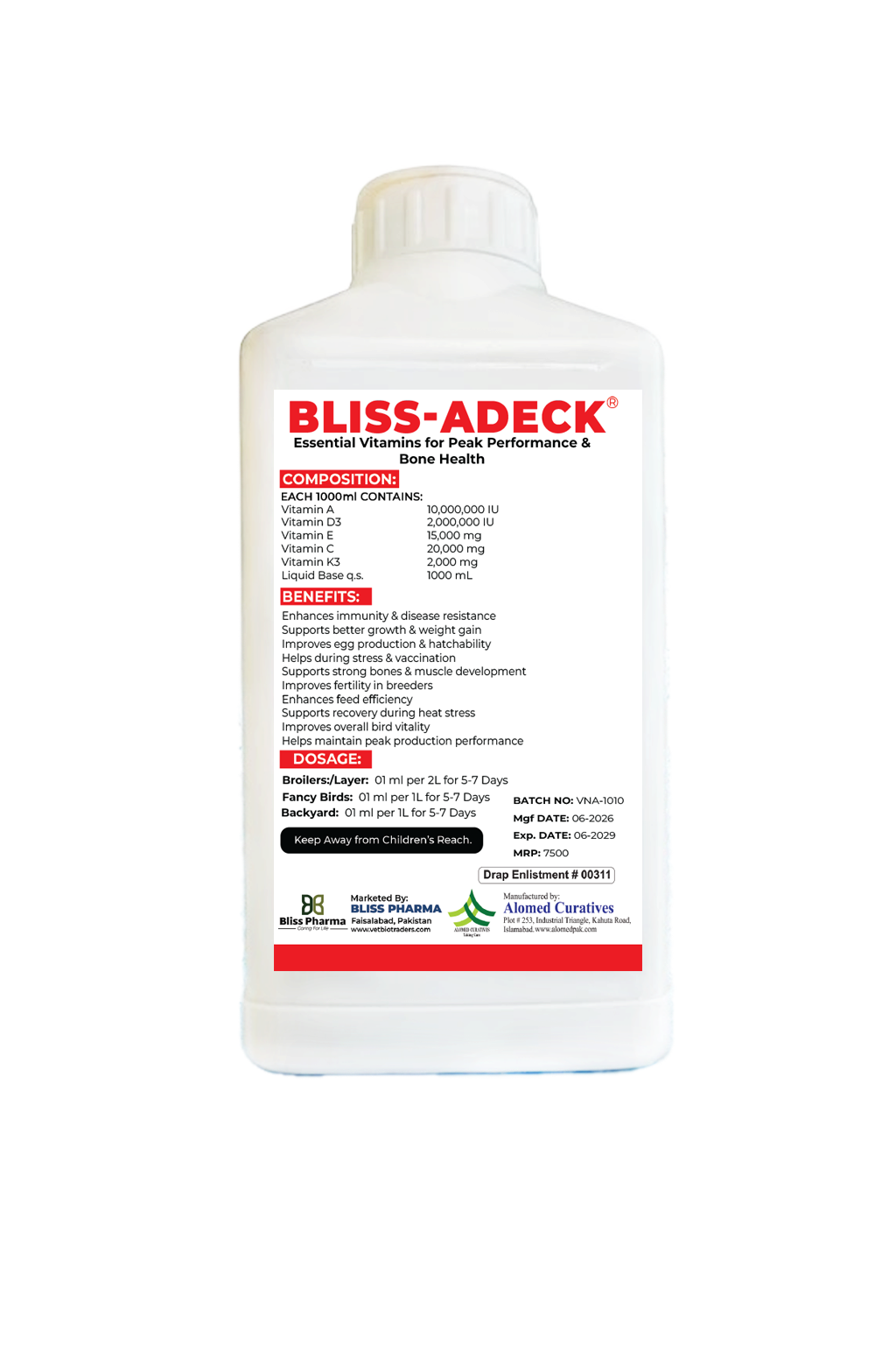 BLISS-ADECK – Multivitamin A, D3, E, C & K3 – 1000ml