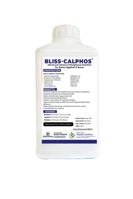 BLISS-CALPHOS | Advanced Calcium, Phosphorus & Vitamin D3 Supplement for Poultry (1000 mL)