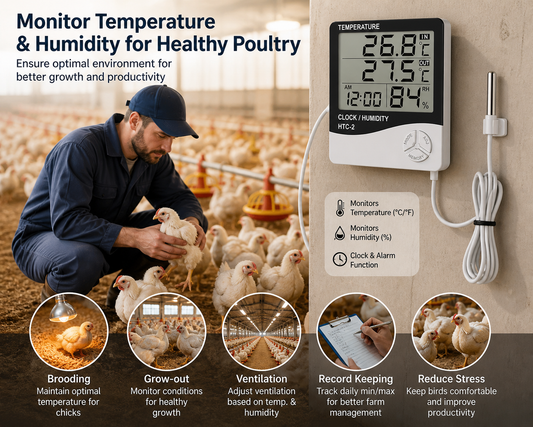 HTC-2 Digital Thermometer & Hygrometer | Temperature & Humidity Meter with Probe | Poultry Farm Room Monitor