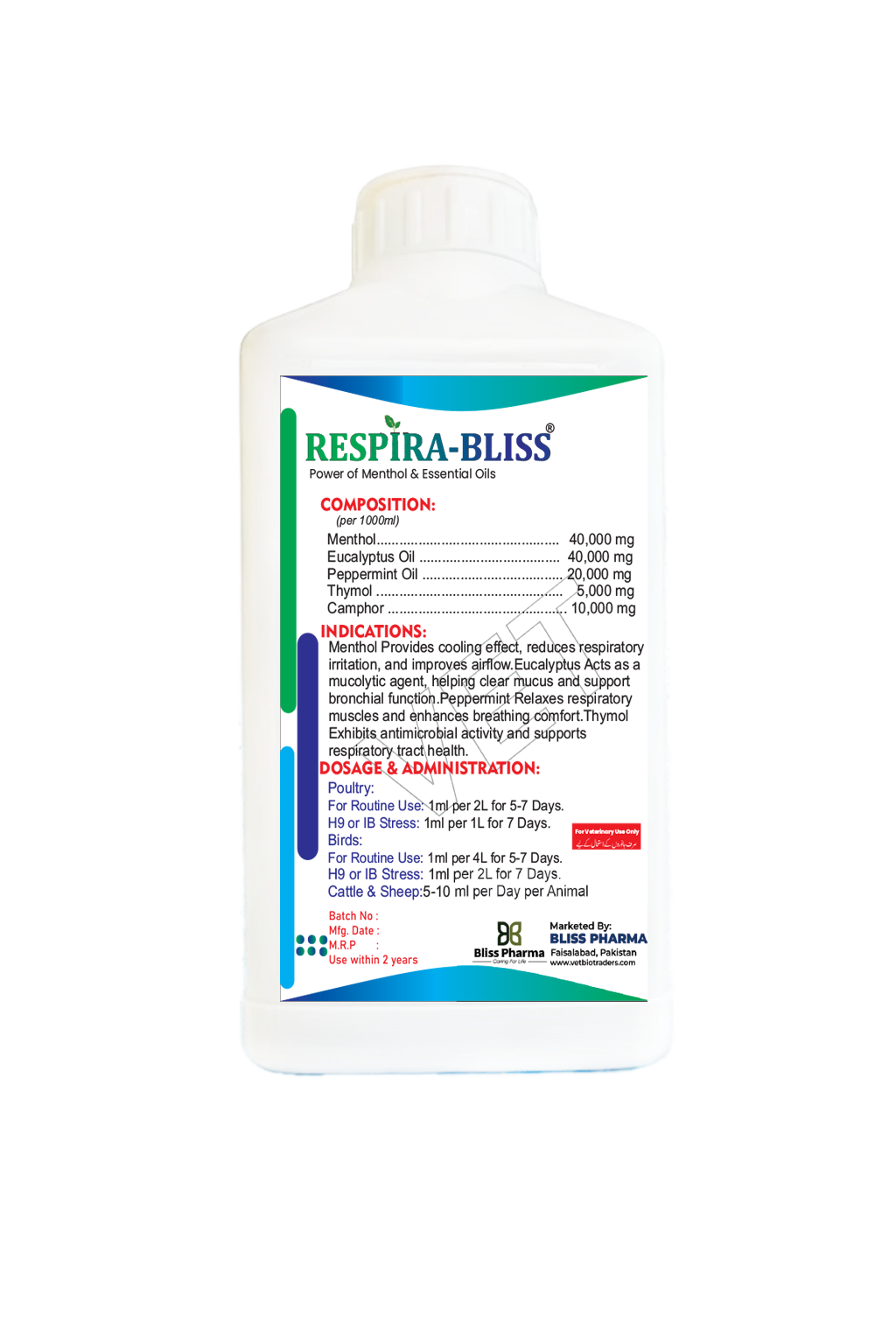 RESPIRA-BLISS | Menthol & Essential Oils Respiratory Support for Poultry | 1000ml